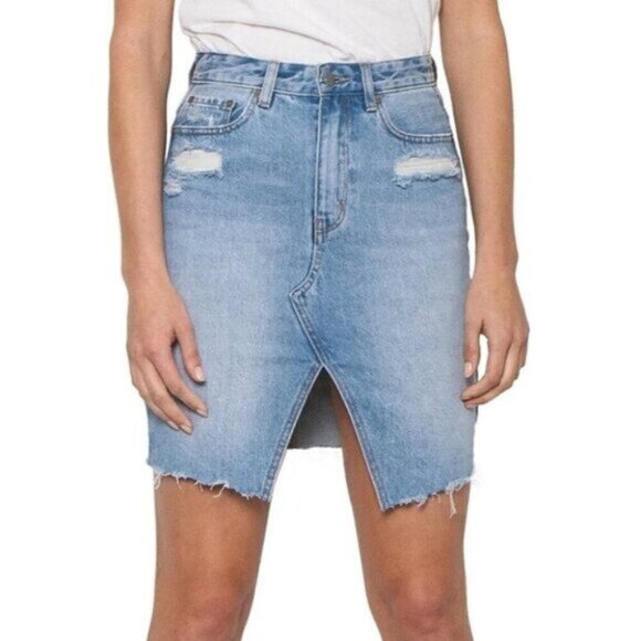 Free people Neon Blonde Denim Jean Mini Skirt Distressed High Waist Light wash - Picture 4 of 16